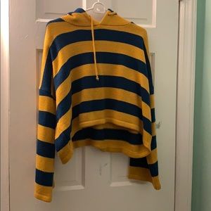 Oversized Cropped Colorblock Knitted Hoodie